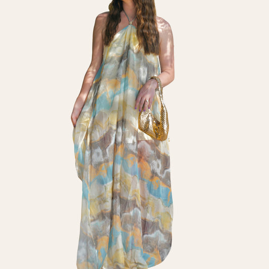 the golden tide halter maxi dress