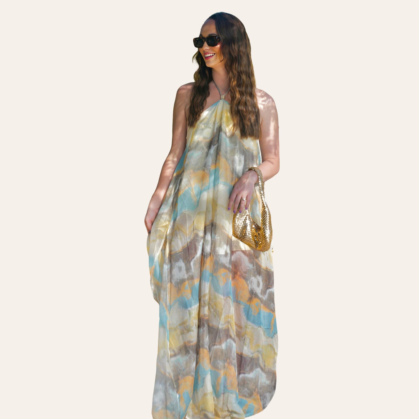 the golden tide halter maxi dress