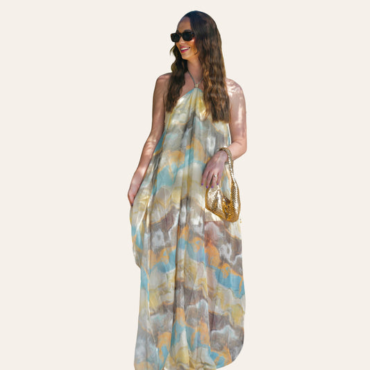 the golden tide halter maxi dress
