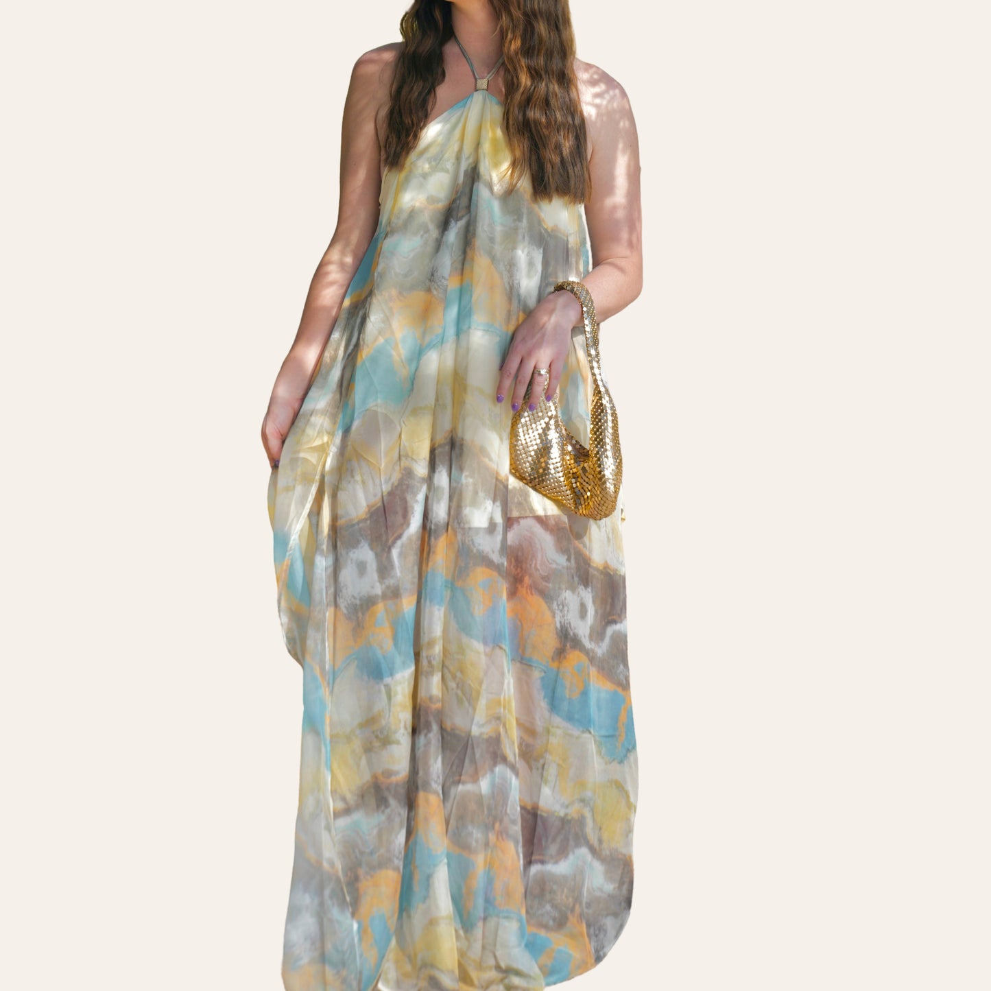 the golden tide halter maxi dress