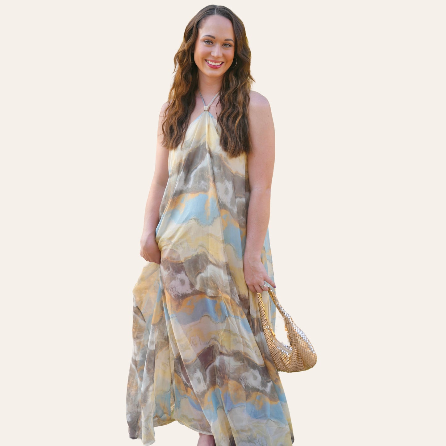 the golden tide halter maxi dress