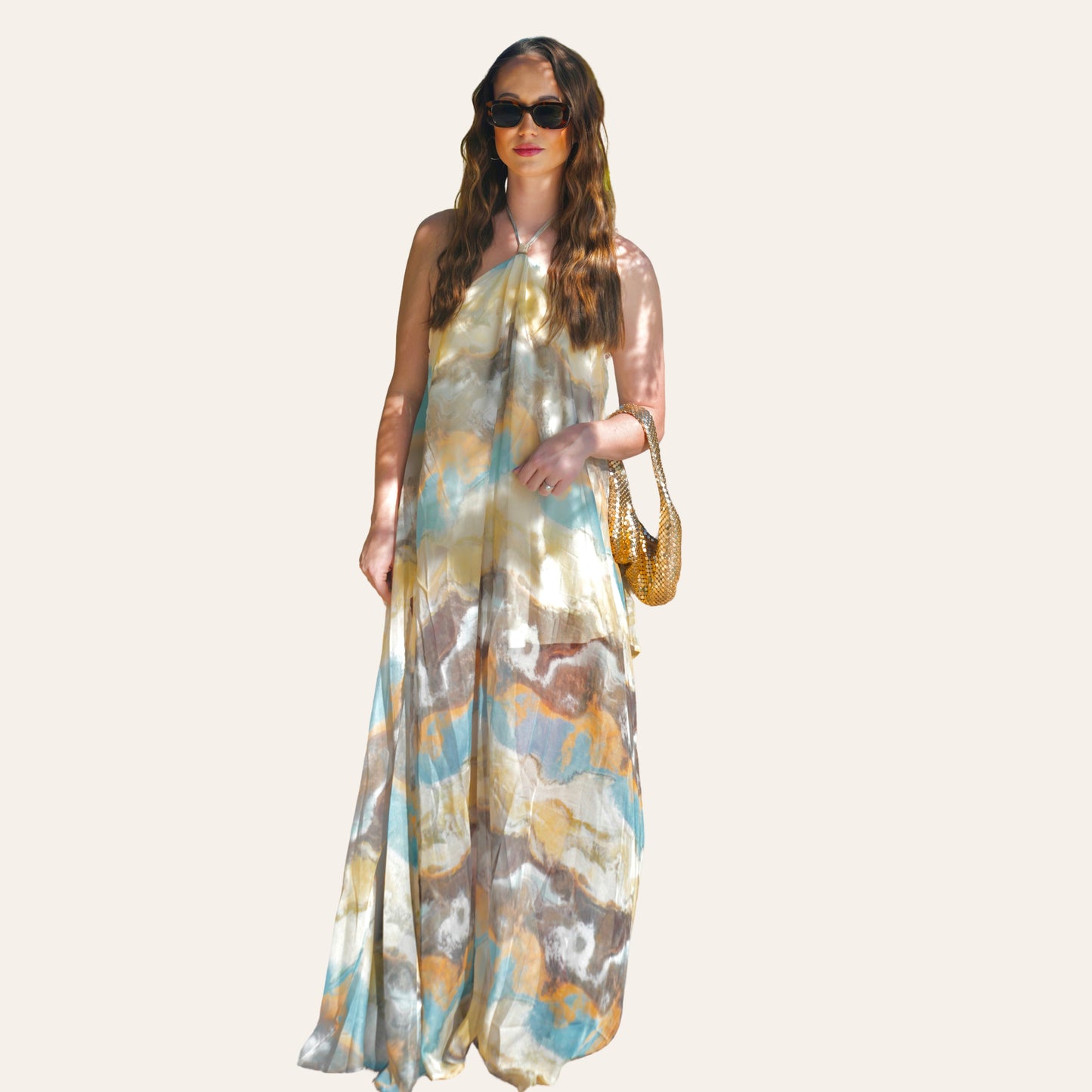 the golden tide halter maxi dress
