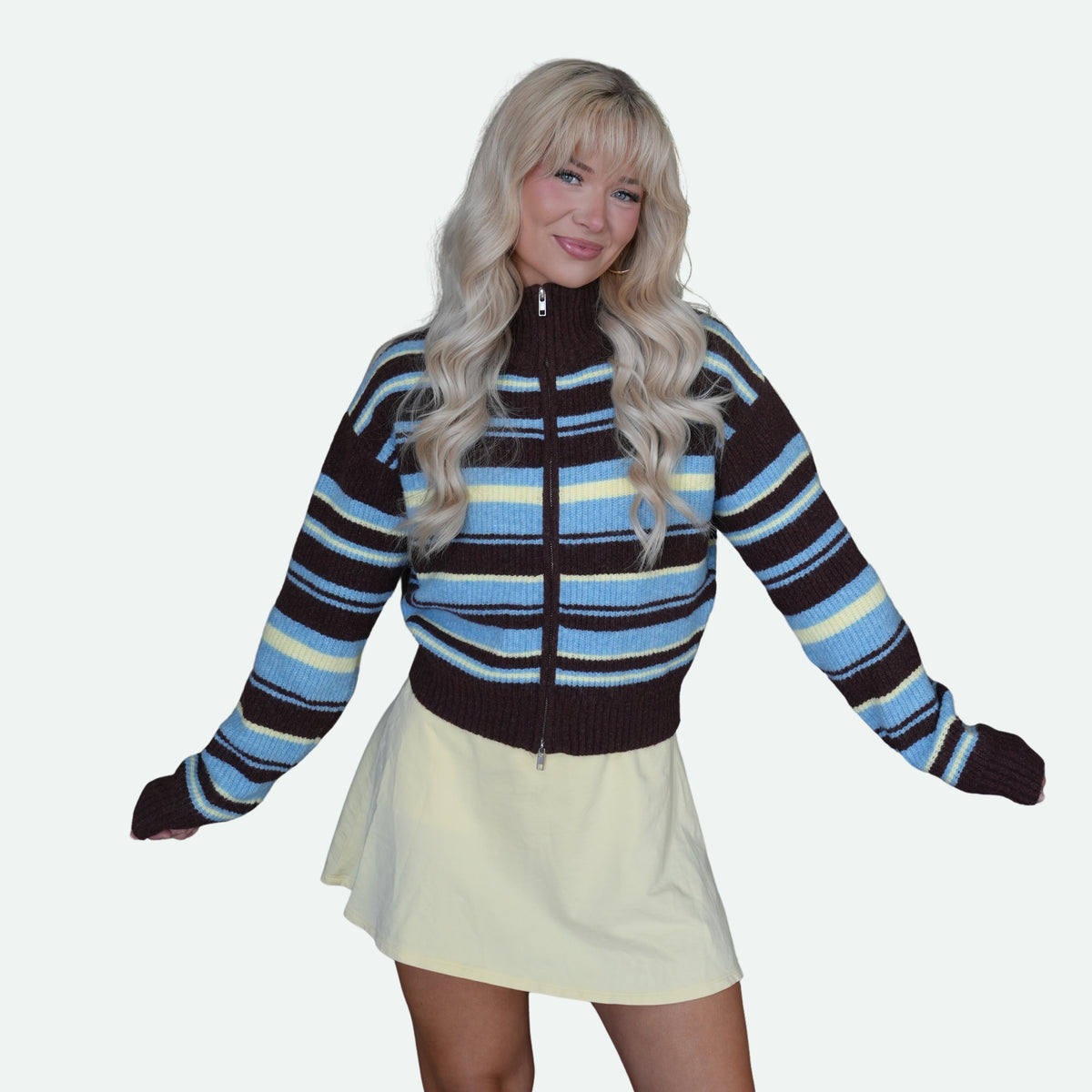 ZIP TRIP STRIPED ZIP-UP CARDIGAN