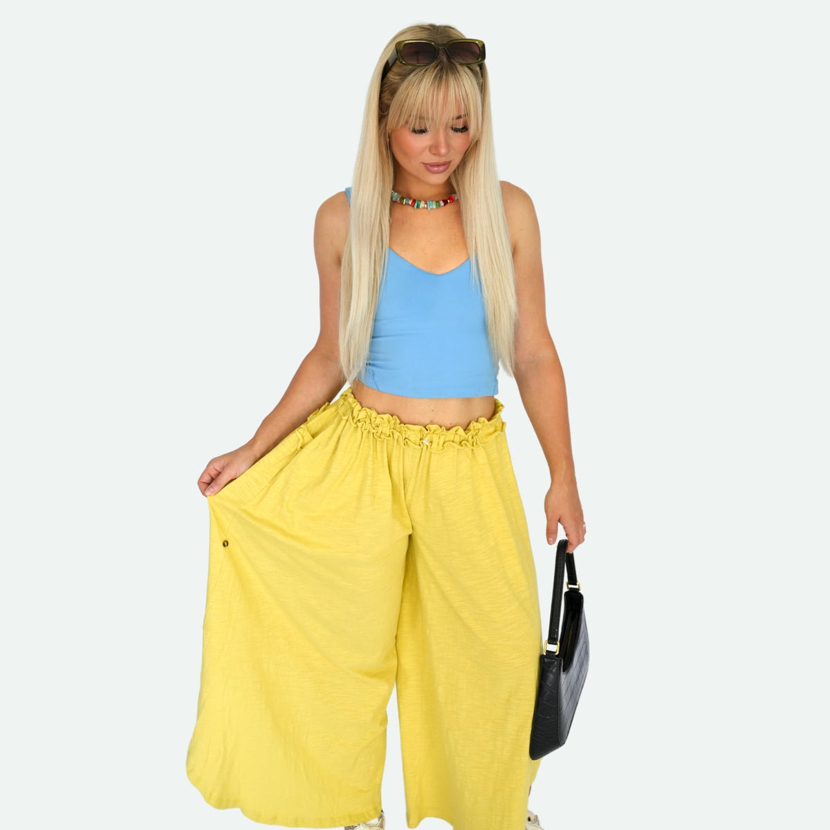 mellow yellow wide leg pants