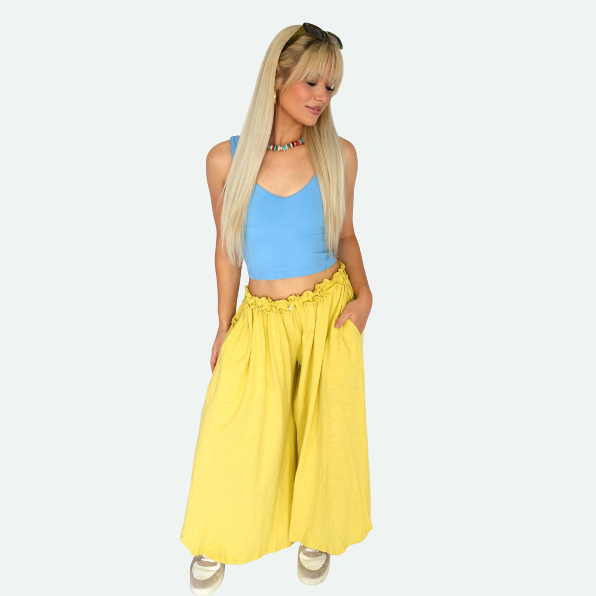 mellow yellow wide leg pants
