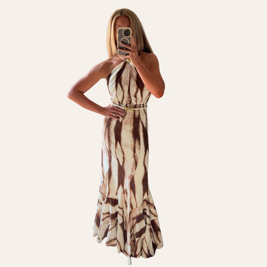 the bronze mirage halter maxi