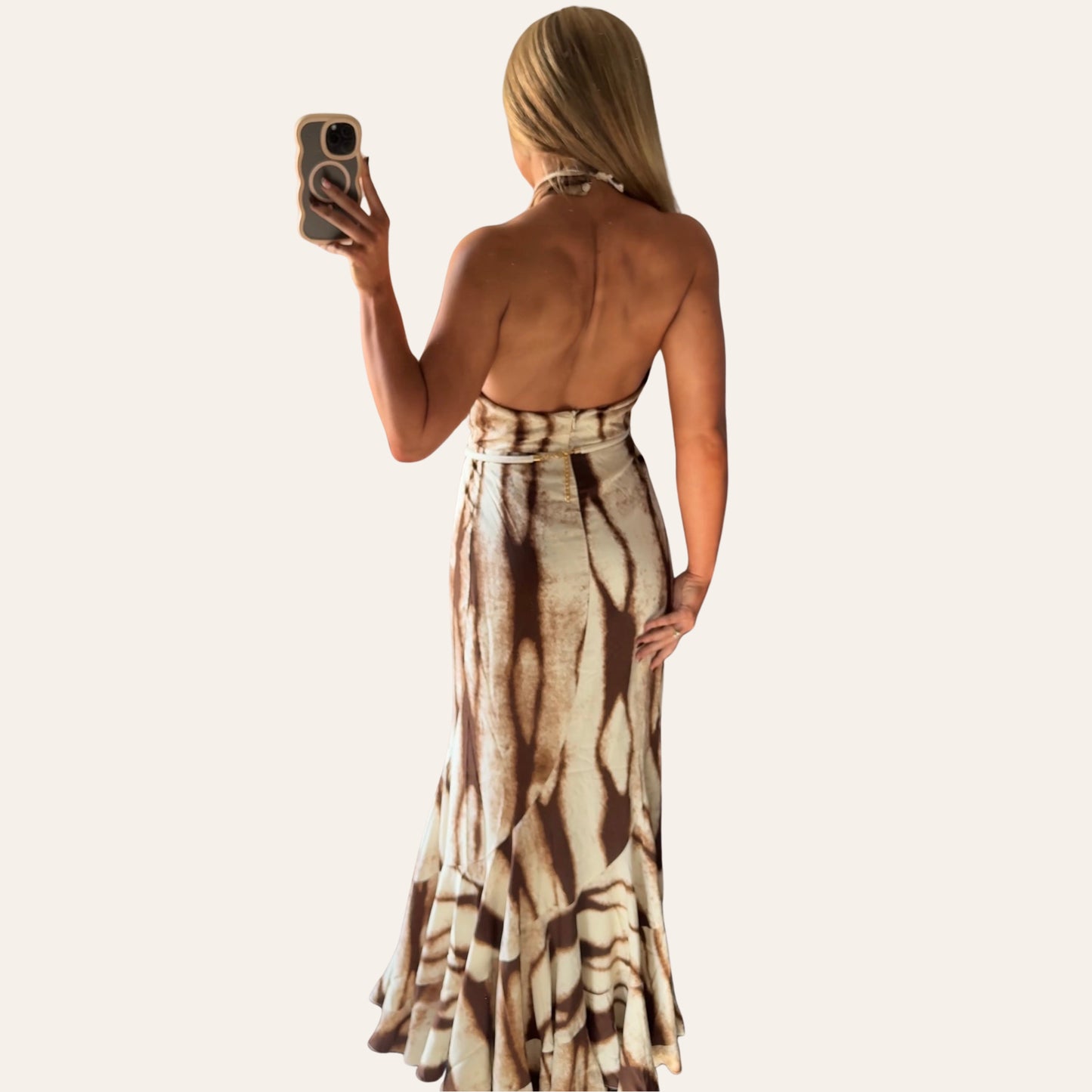 the bronze mirage halter maxi