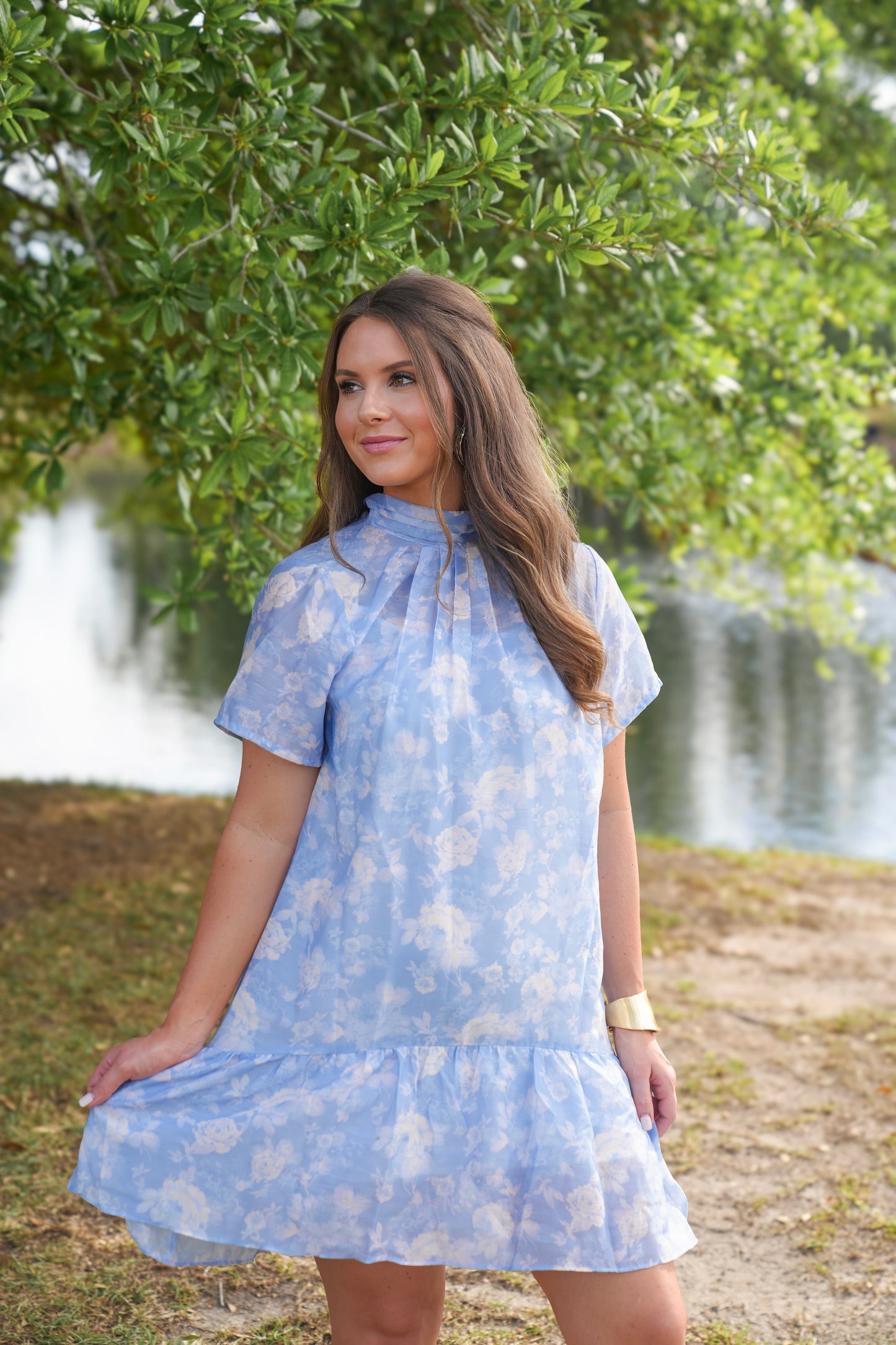 the back in bleu dress